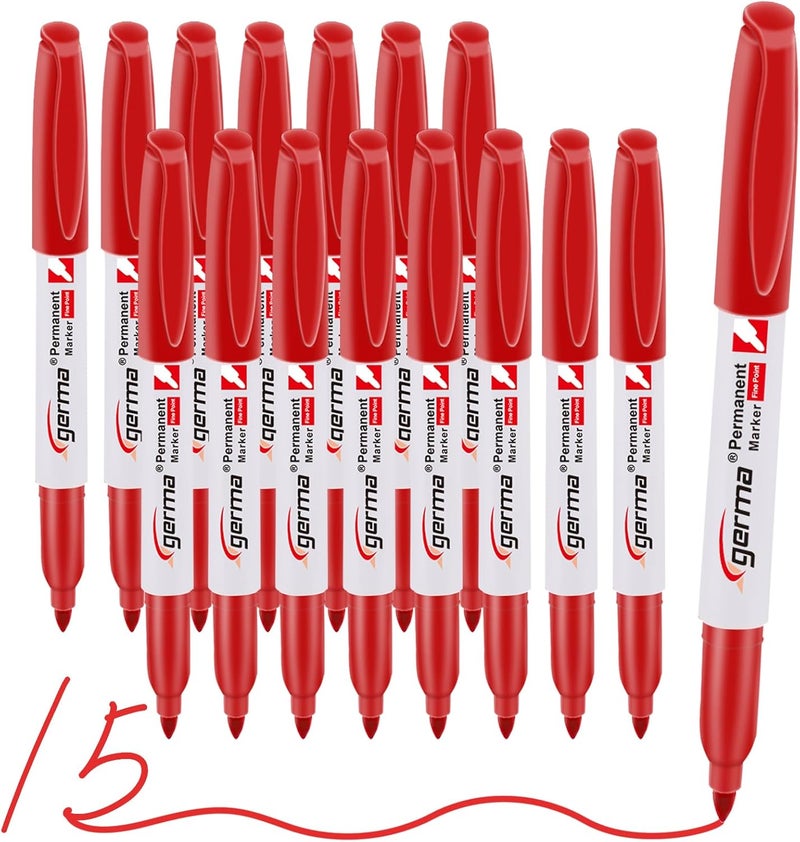 Cgerma Permanent Markers,Fine Point Markers, 15 Pack Red Permanent Marker Set, Quick Drying, Fade Resistant, Works on Plastic, Wood, Stone, Metal and Glass for The Office, School, Home - Image 1
